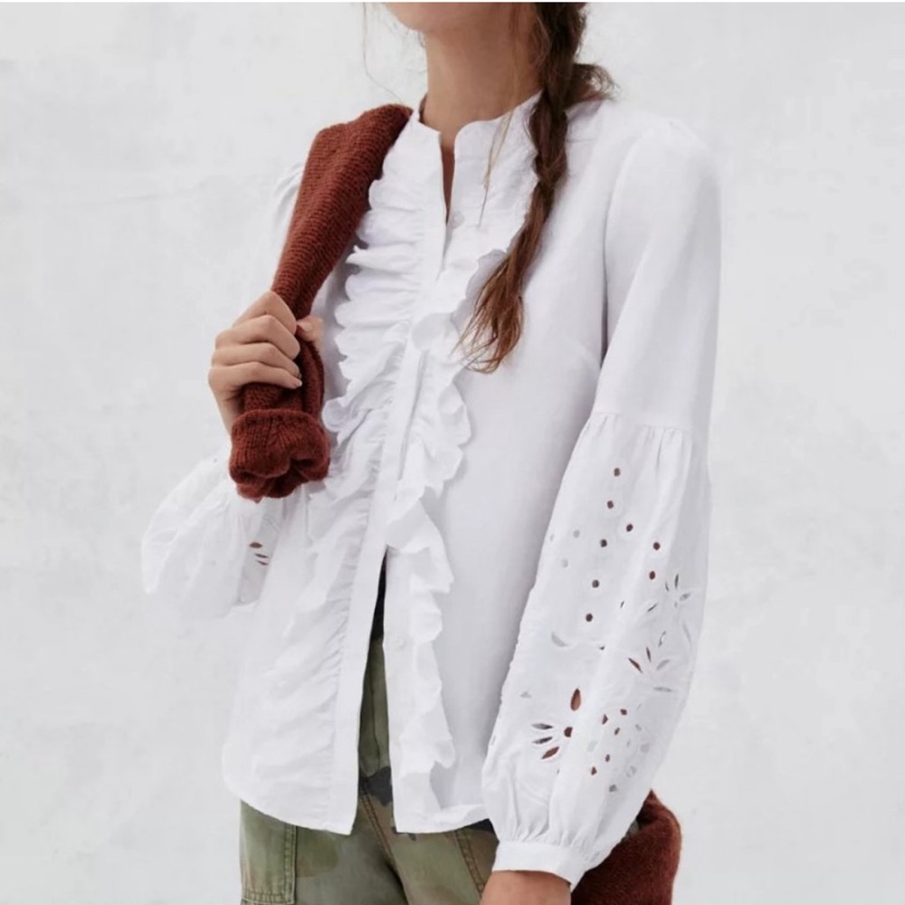 HTF Anthropologie Rosana White Ruffled Cutwork Eyelet Blouse Online Exclusive